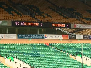 Cup Final scores on the board - final 4-1 score displayed in lights on the stadium board